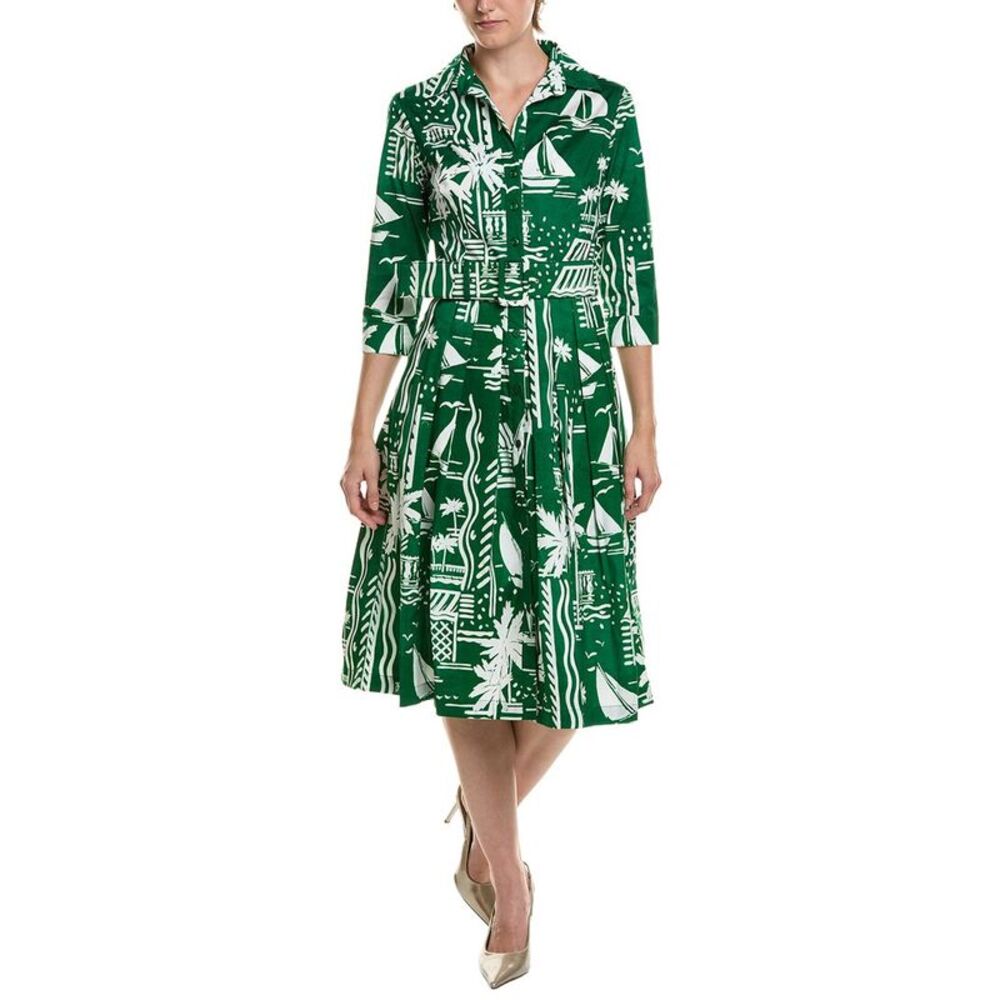 Samantha Sung Womens Amber Cote D'azure Midi Shirtdress, Green
